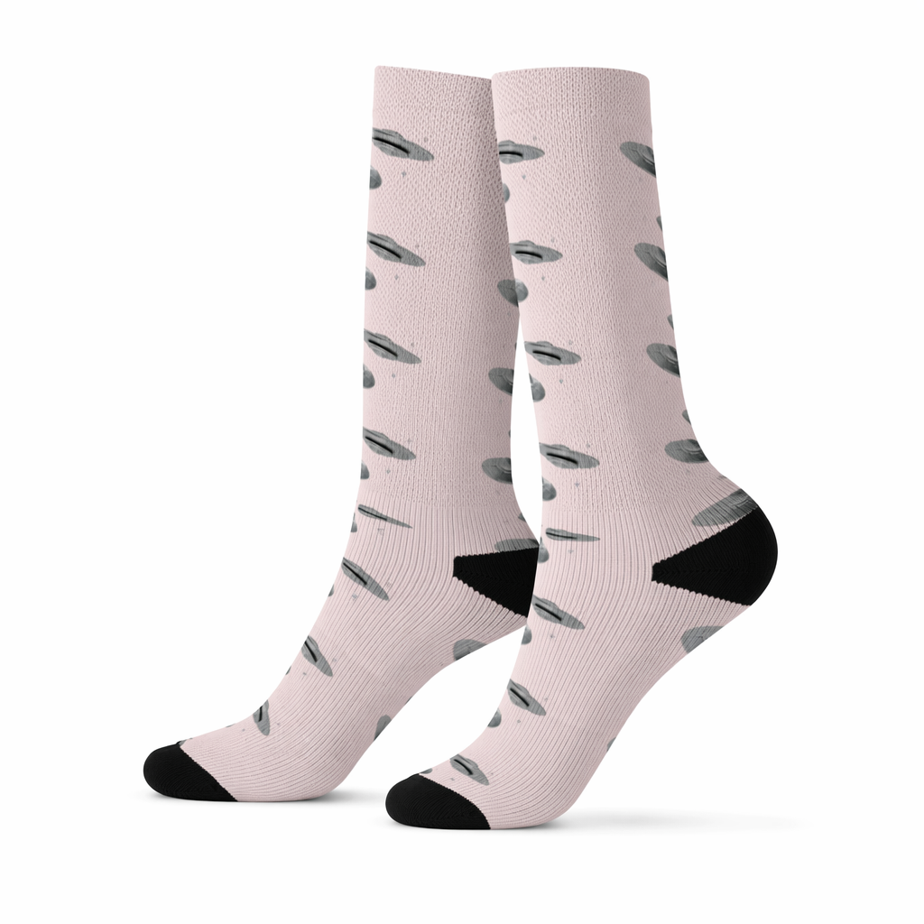 Pink Alien Print UFO Fun Novelty Socks Default