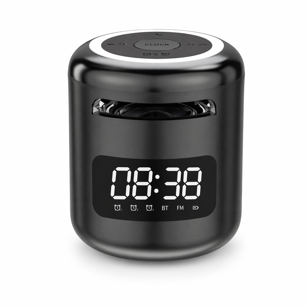 Compact Wireless Speaker with Built-in FM Radio and Alarm Clock Black