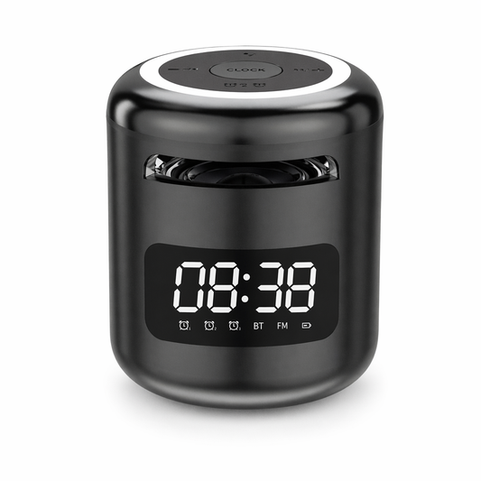 Compact Wireless Speaker with Built-in FM Radio and Alarm Clock Black