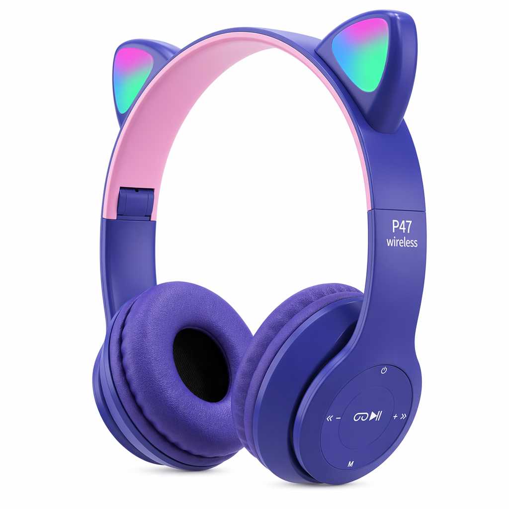 LED Bluetooth Headphones with Cat Ear Design Purple