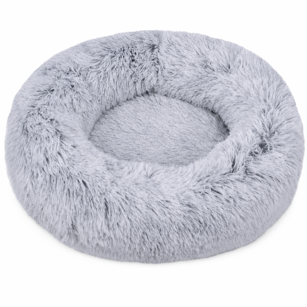 Ultra Plush Round Pet Bed with Soft Long Fur Light Gray