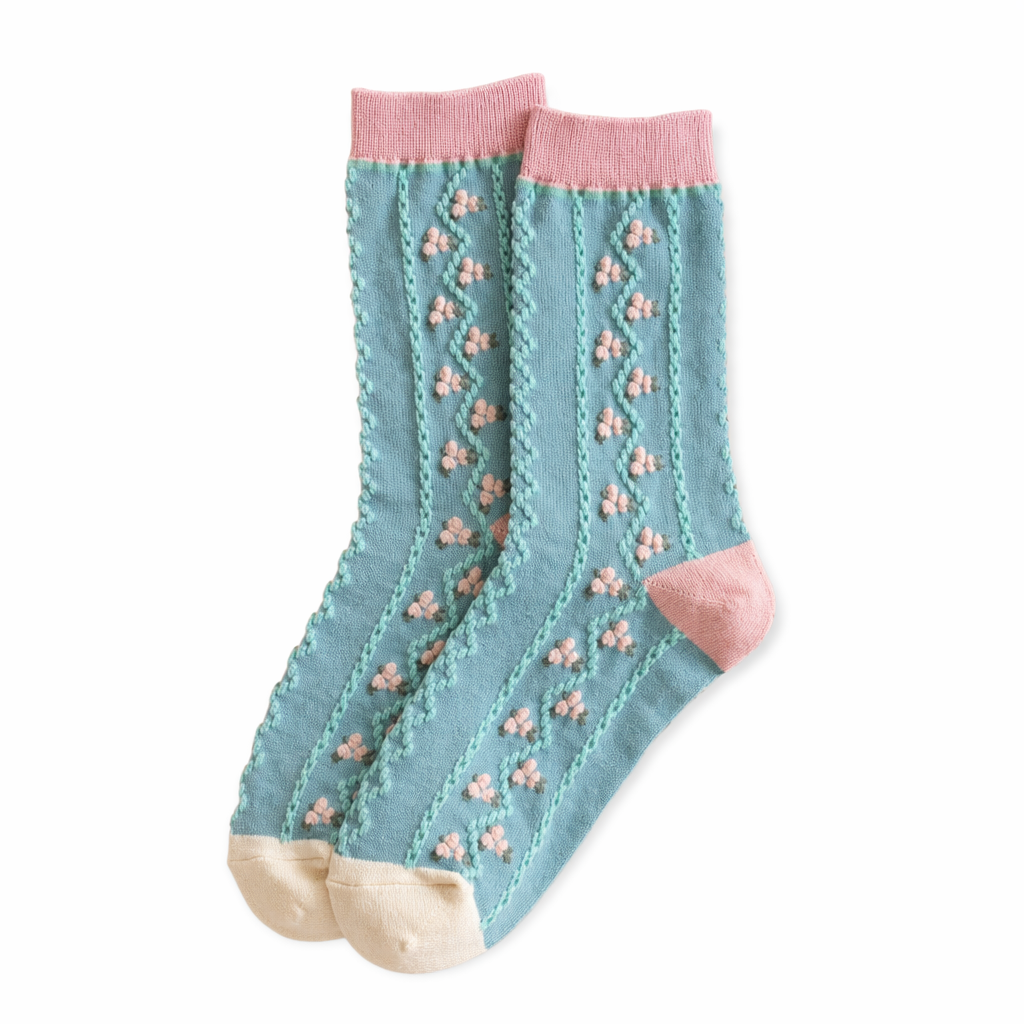 Kawaii Tulip Flower Cotton Socks blue