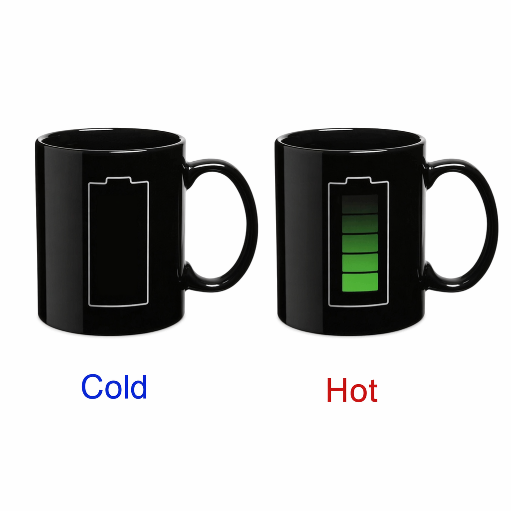 Heat Reactive Battery Indicator Coffee Cup with Color Changing Magic Default