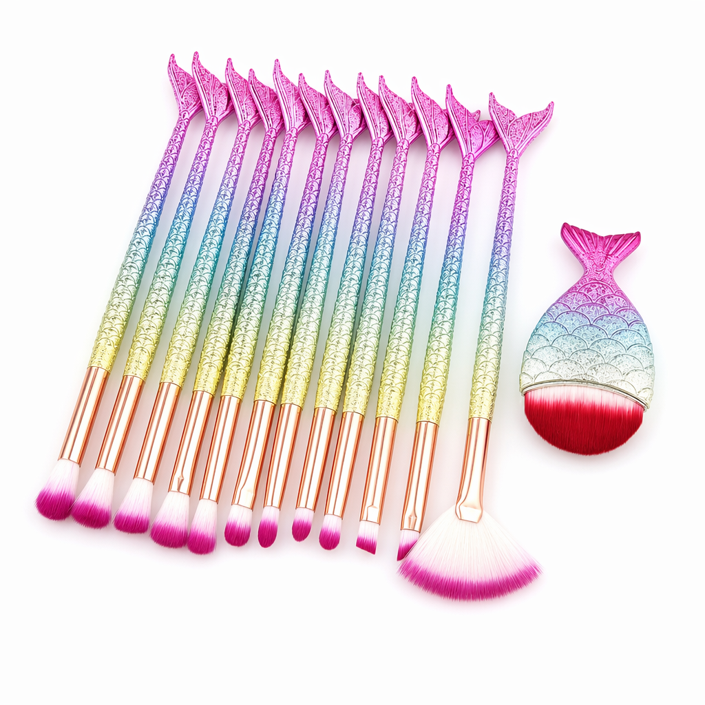 11-Piece Mermaid Makeup Brush Kit for a Beautiful Look Red