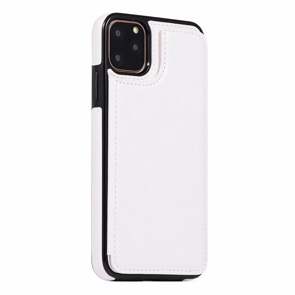 Retro-Themed Vegan Leather Flip Wallet Case for iPhone 11 to 15 White
