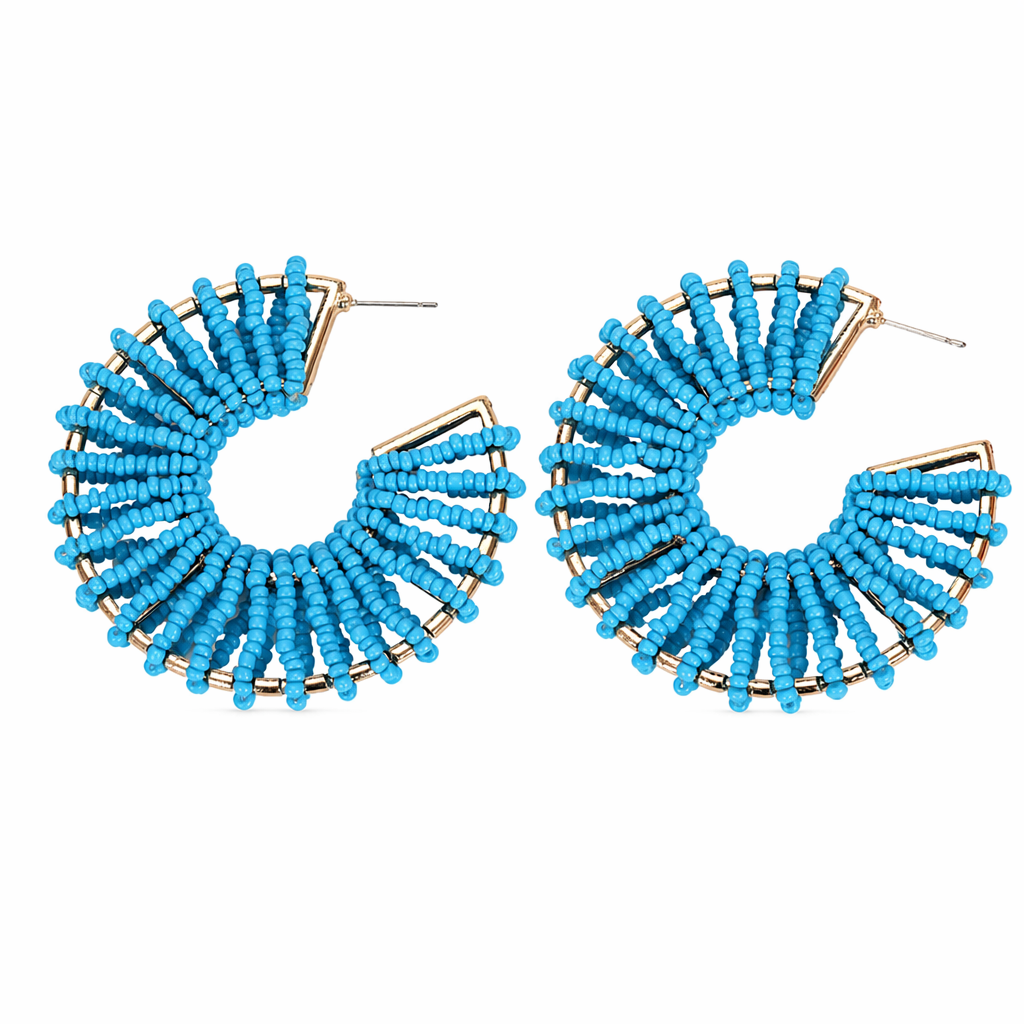 Colorful Round Beaded Earrings Blue