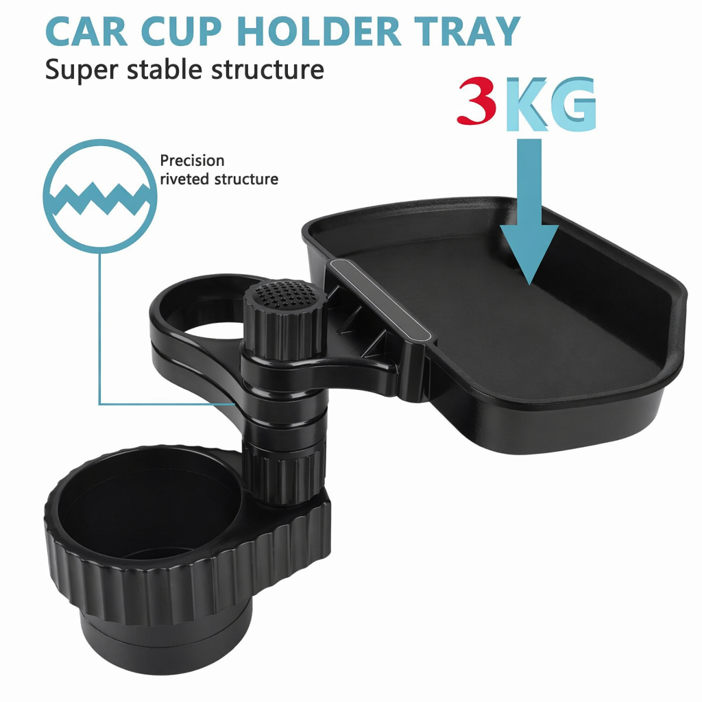 Rotating Dual Car Cup Holders with Snack Tray Default