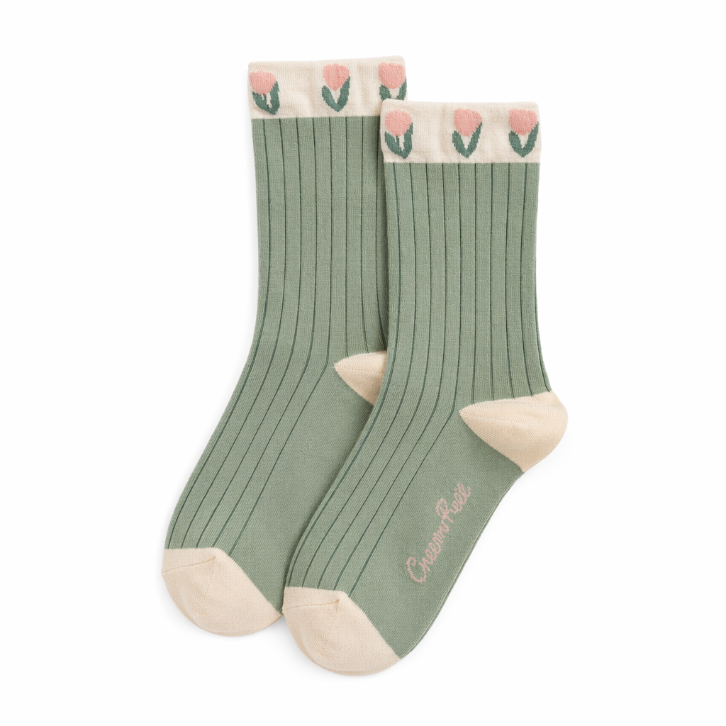 Kawaii Tulip Flower Cotton Socks green