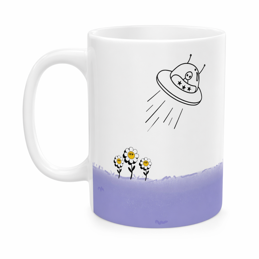 Mug Featuring Sunflowers Being Abducted by a UFO Default