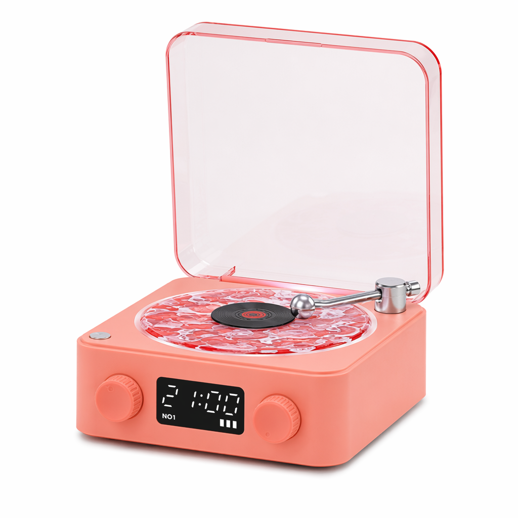 Retro Speaker with Waves Theme and Mini Bluetooth Connectivity Pink