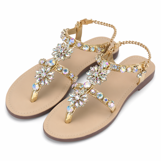 Shimmering Rhinestone Faux Leather Sandals for Women Default