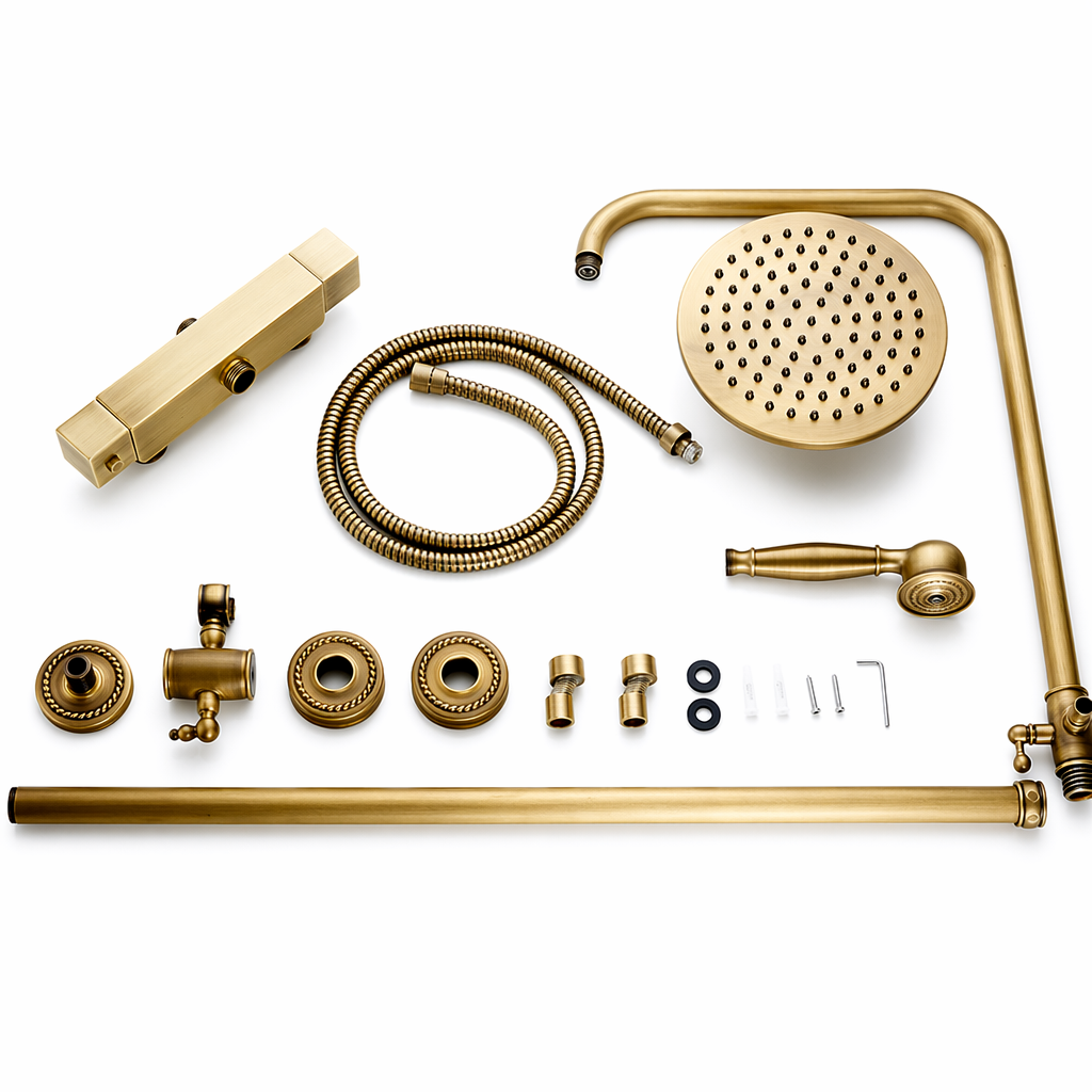 Brass Rainfall Faucet with Temperature Control Handle - Antique Style, 8" Default
