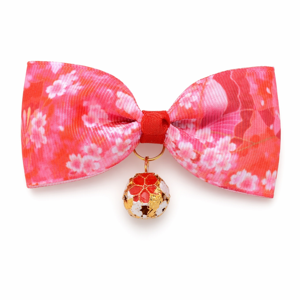 Japanese Style Floral Cat Bow Ties Red