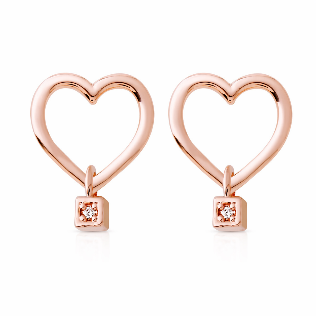 Heart Earrings in Rose Gold with 14K Gold Pin by Bella Default
