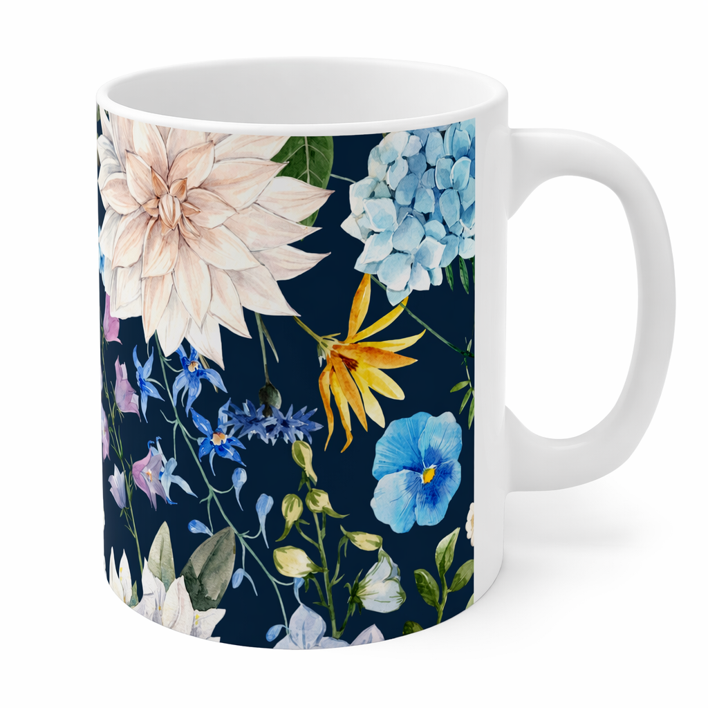 Floral Navy Mug for Coffee and Tea Default