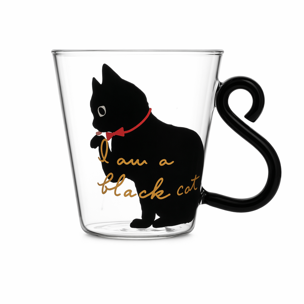 Cute Cat Mug with Tail Handle Black