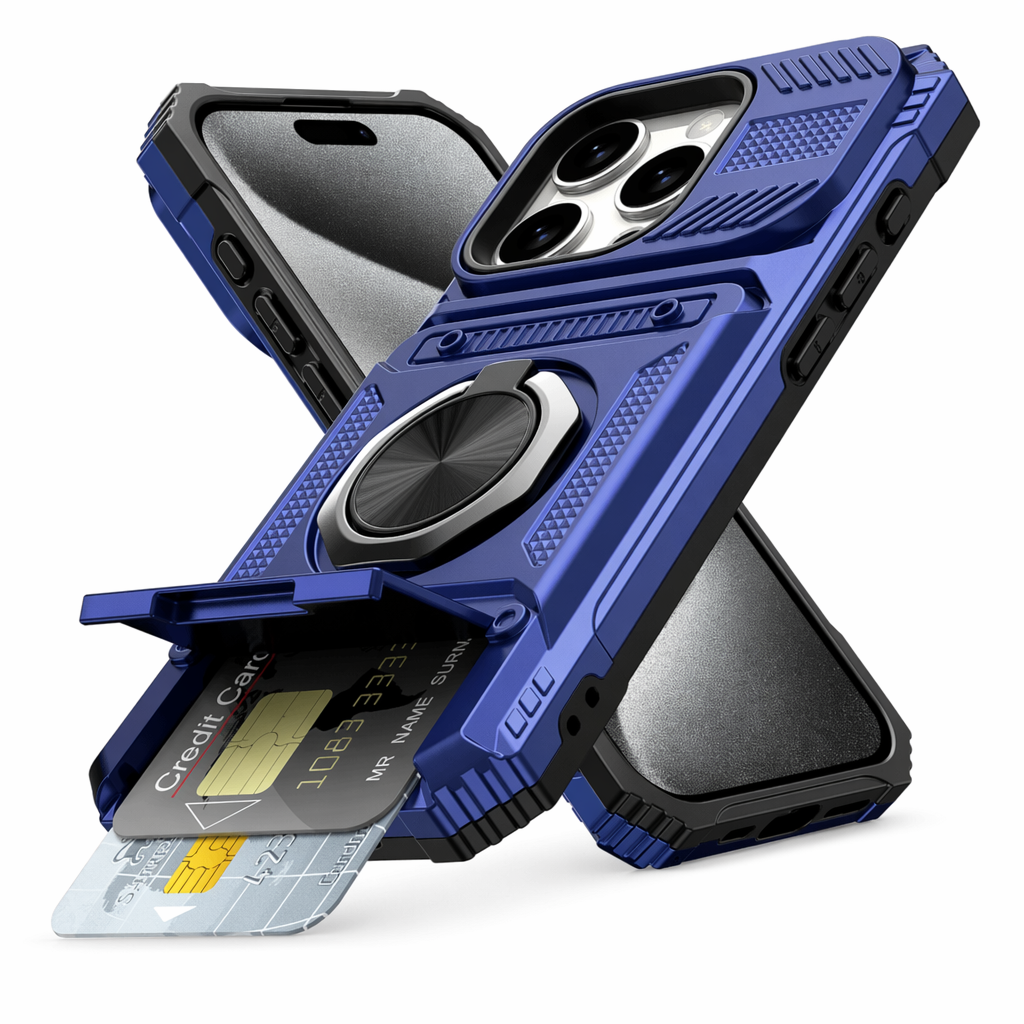 Magnetic Kickstand iPhone Armor Card Slot Protective Case Blue