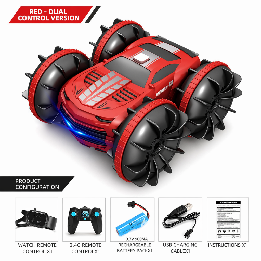 Waterproof 4WD Dual Control RC Stunt Car - All Terrain 2.4GHz Red
