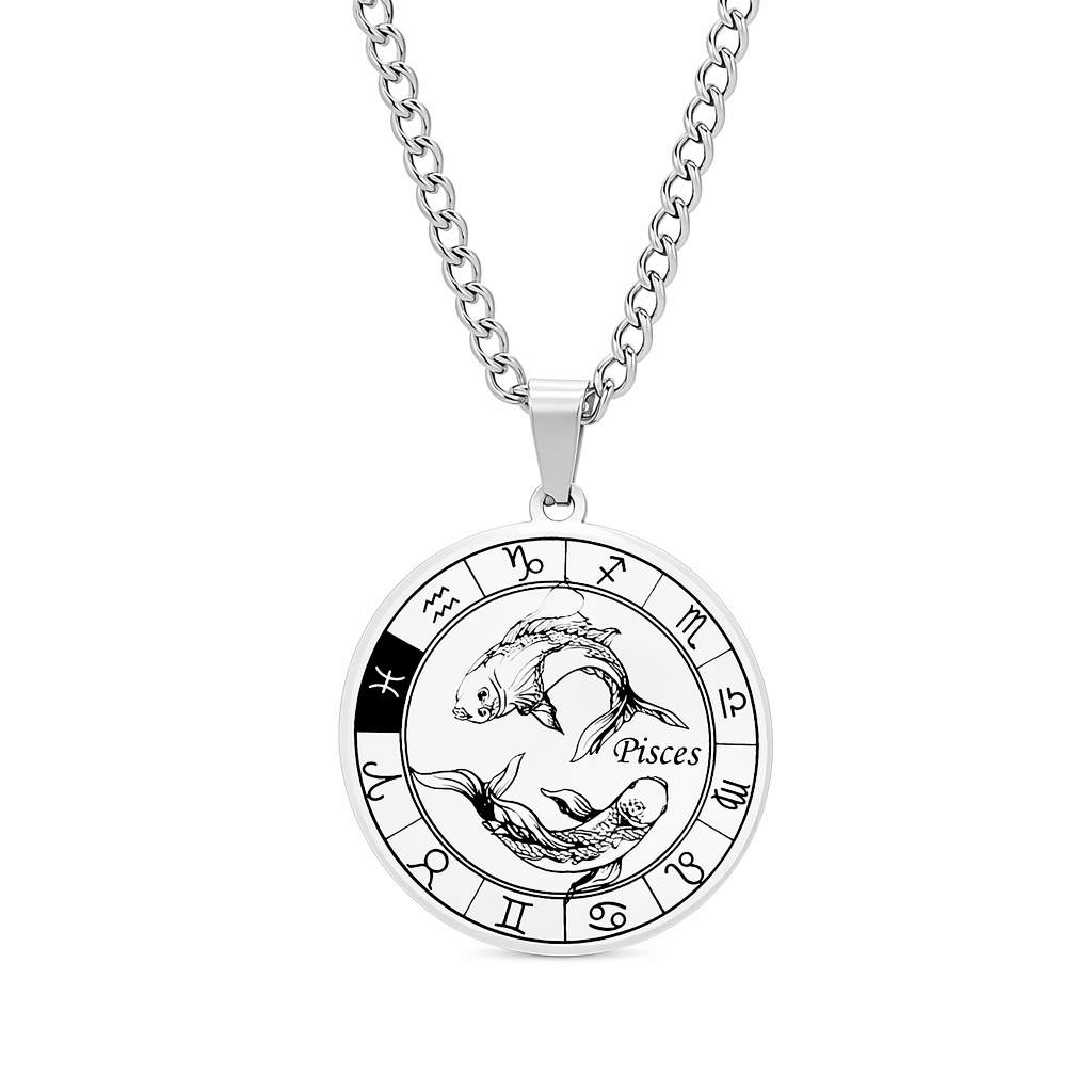 Horoscope Pendant Necklace - Unisex Round Design Pisces