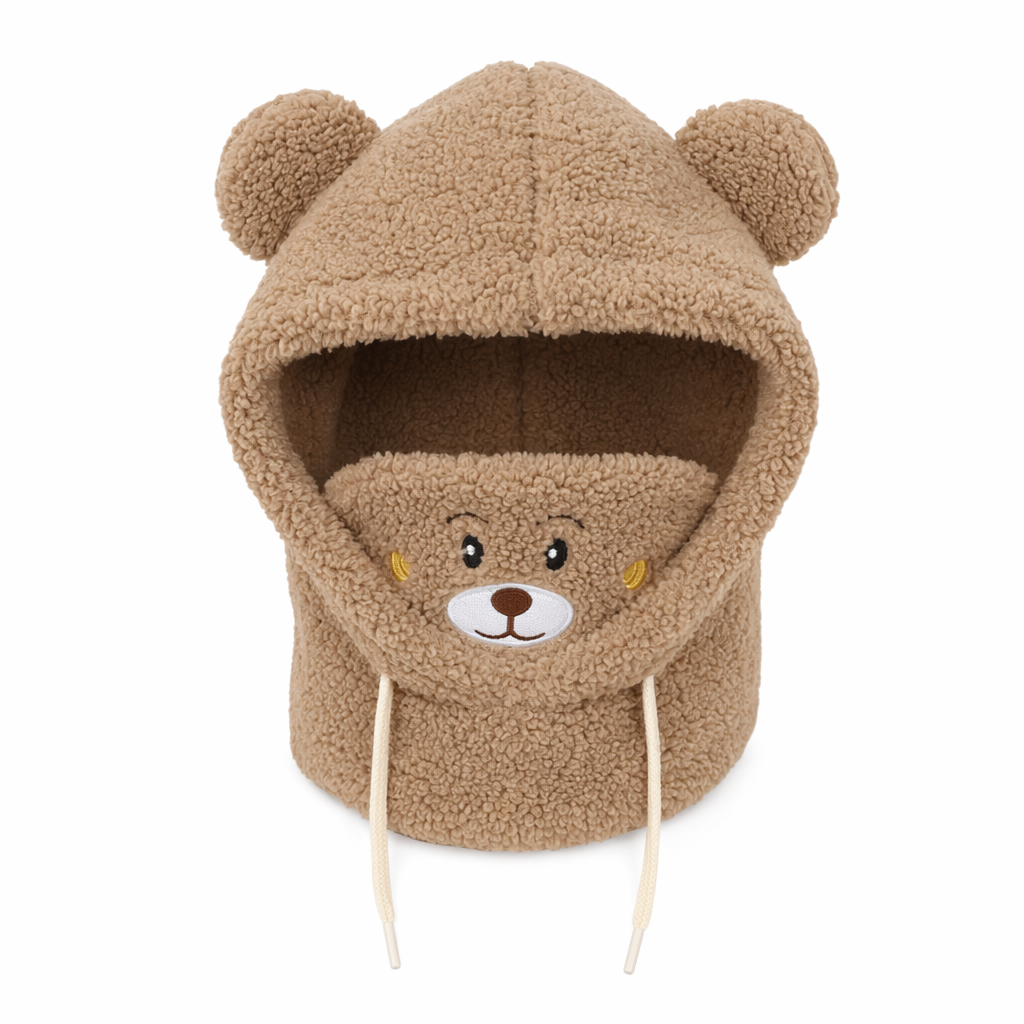Cartoon Hat with Scarf Attachment for Cold Weather Khaki