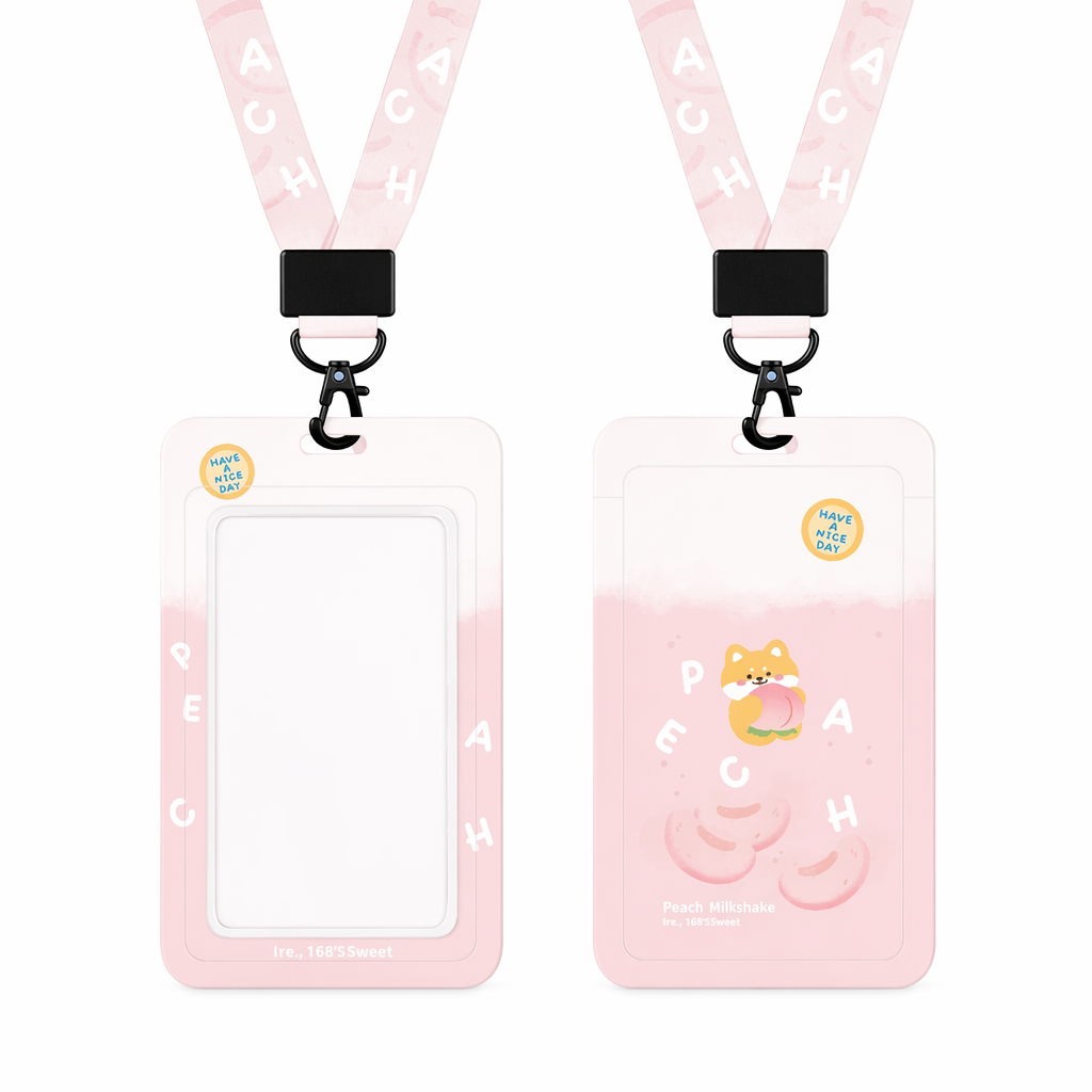 Kawaii Animal Card Holder with Lanyard Pink