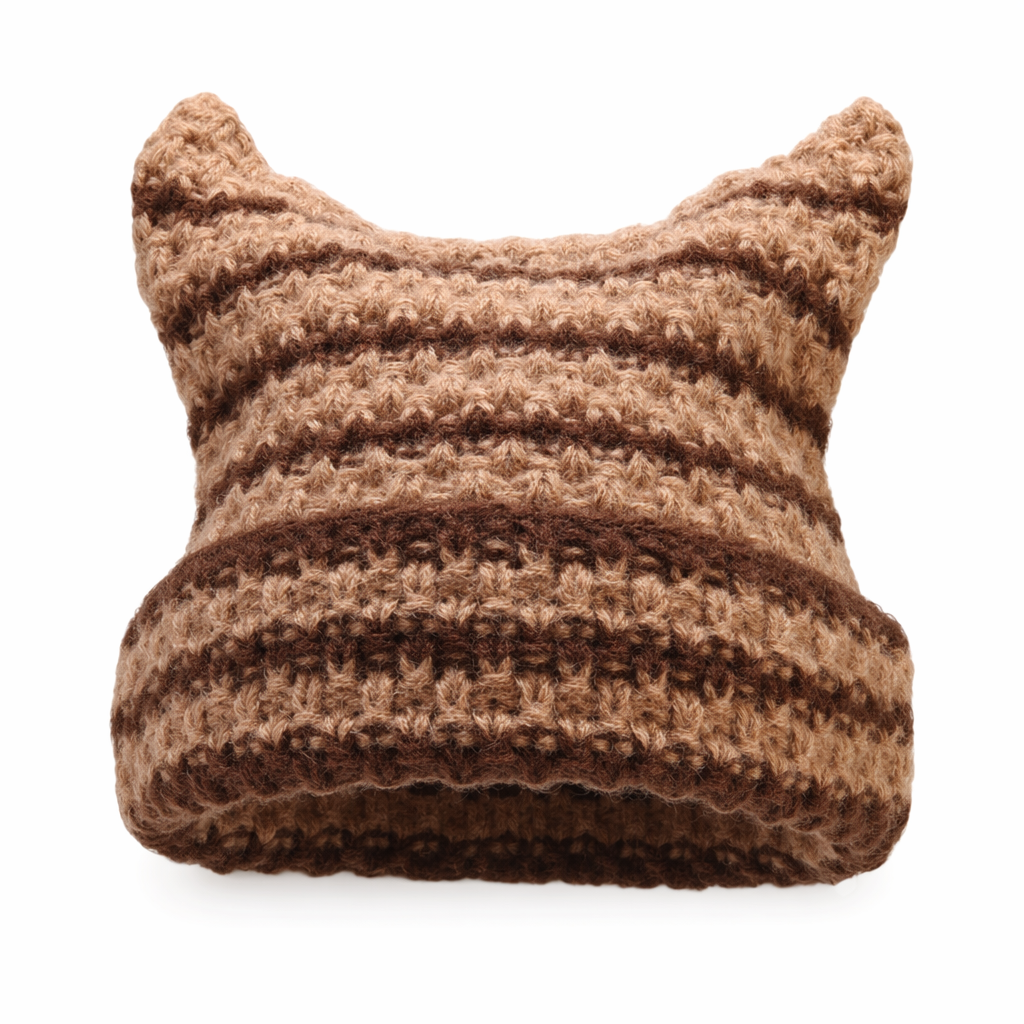 Striped Knitted Beanie for Adults brown striped