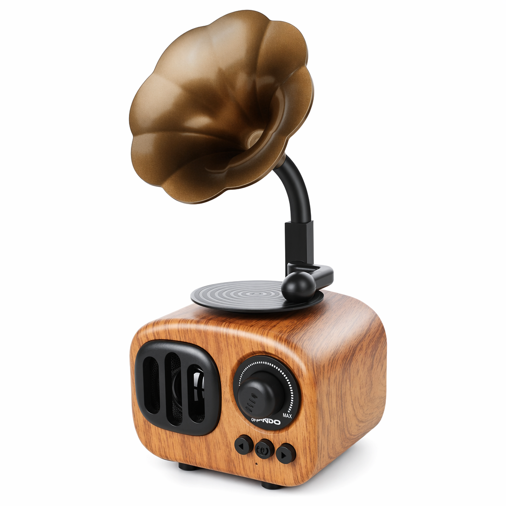 True Wireless Bluetooth Mini Speaker with Microphone - Vintage Radio Edition Wooden