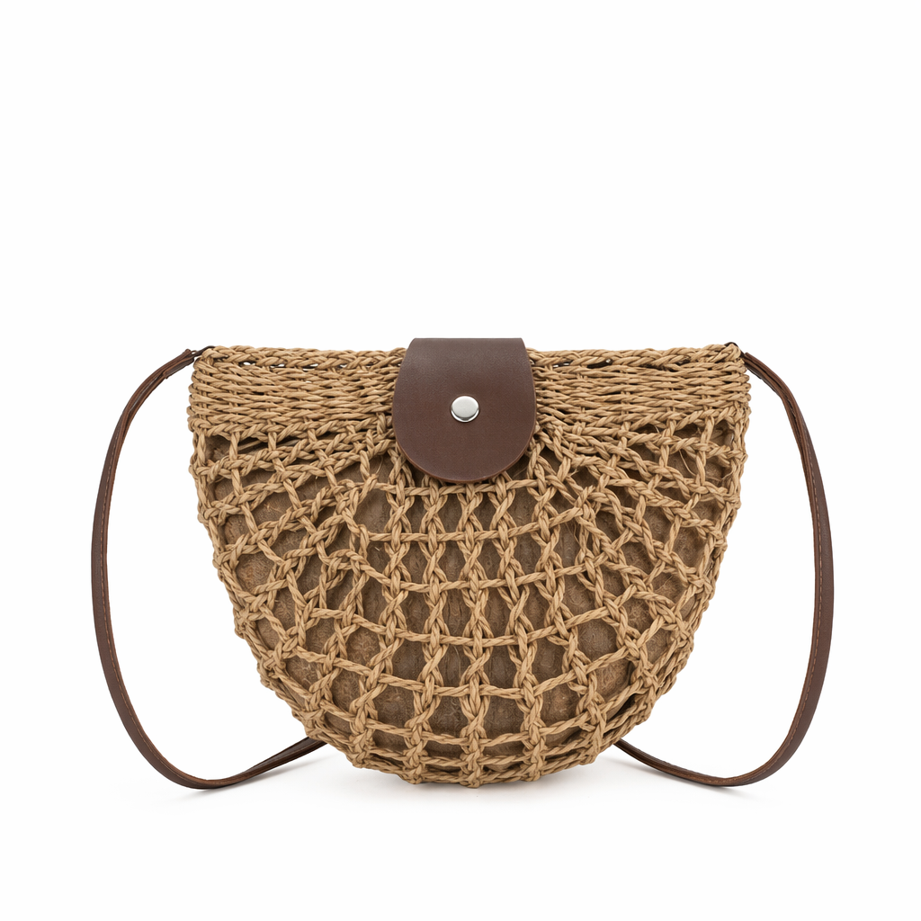 Straw Crossbody Bag with a Half Moon Design Default
