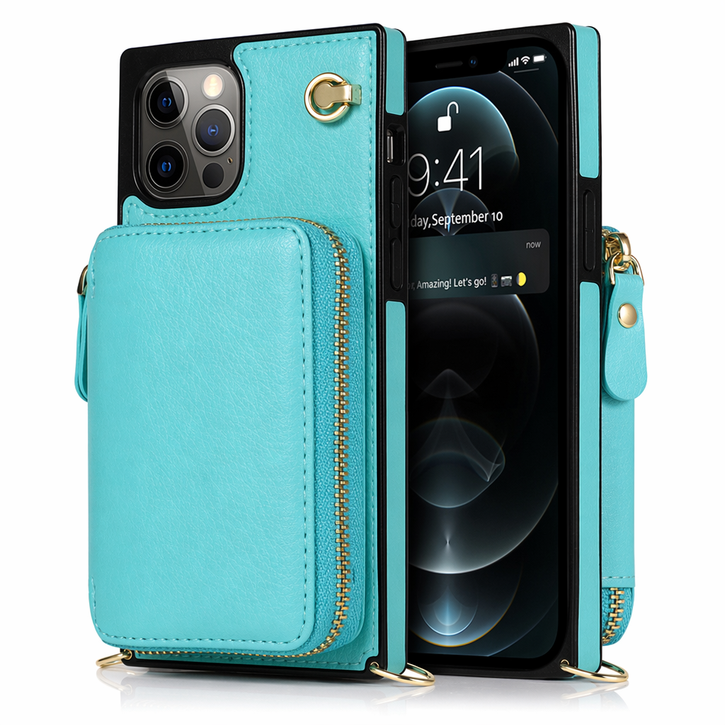 Adjustable Crossbody Strap Zippered Wallet Case for iPhone - Ensuring Clarity and Distinction from the Original Product Blue