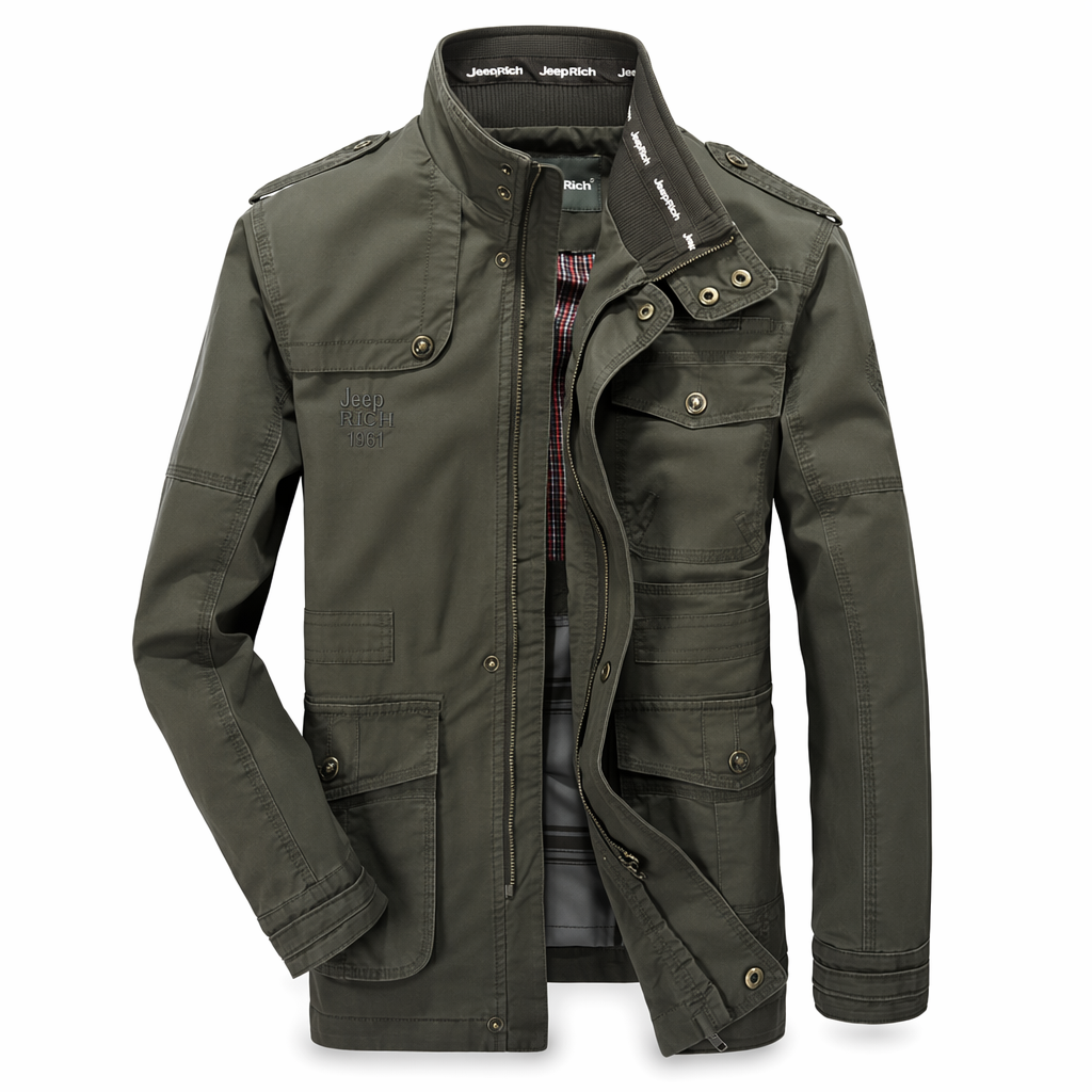 Military-Inspired Men's Jacket with Stand Collar Army Green