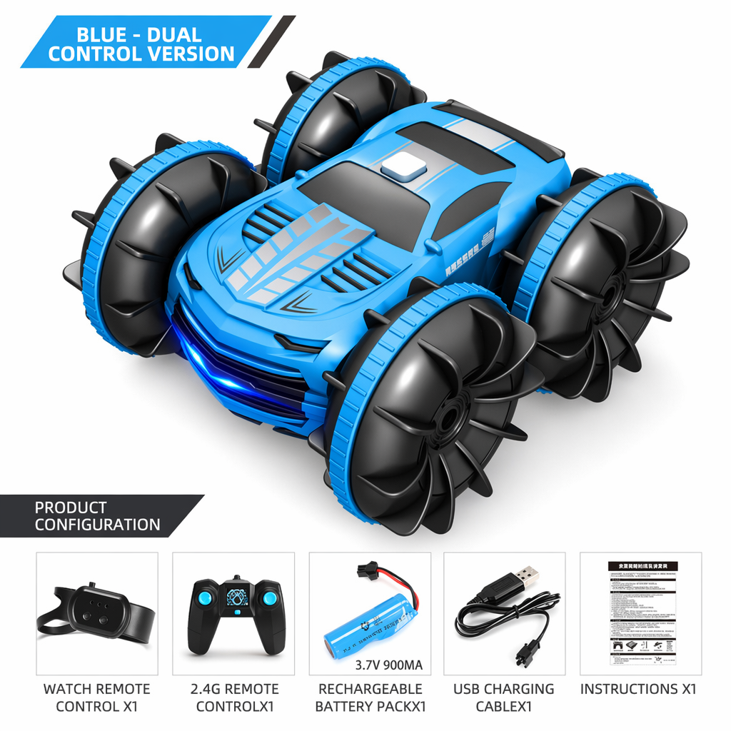 Waterproof 4WD Dual Control RC Stunt Car - All Terrain 2.4GHz Blue