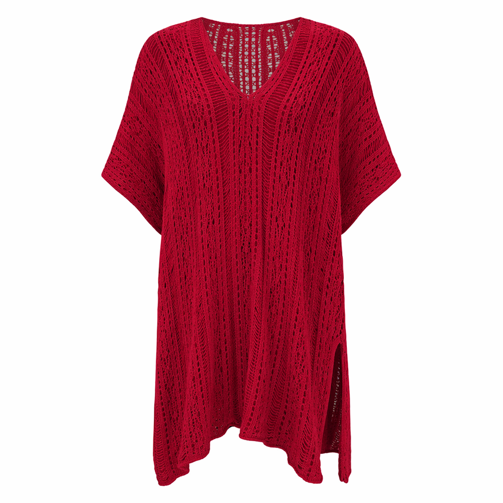Crocheted Women's Cover-Up for Bikinis Red