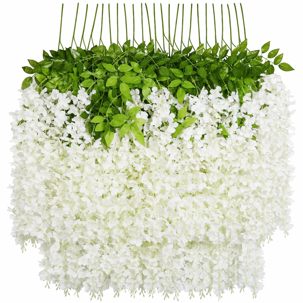 12 Floral Plastic Wisteria Pieces for Party Decoration White