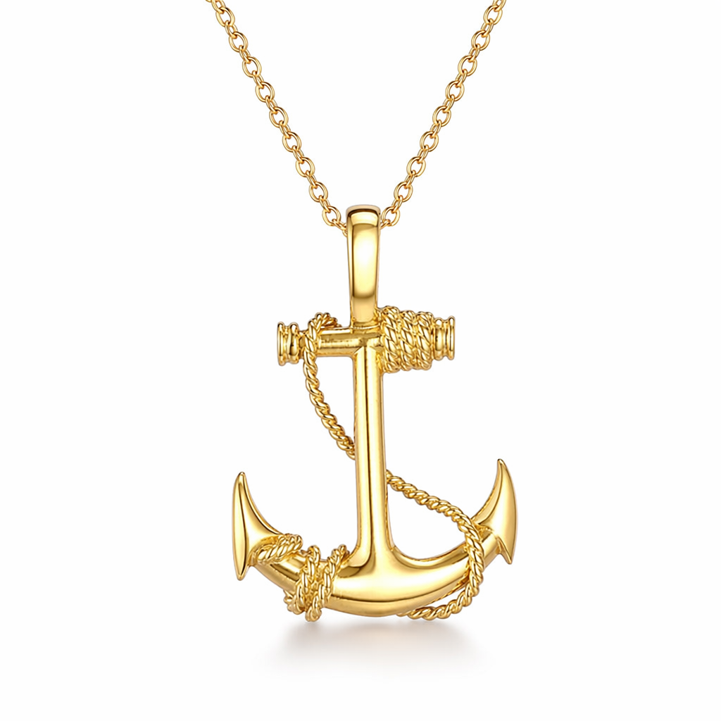 Roped Anchor Necklace Gold