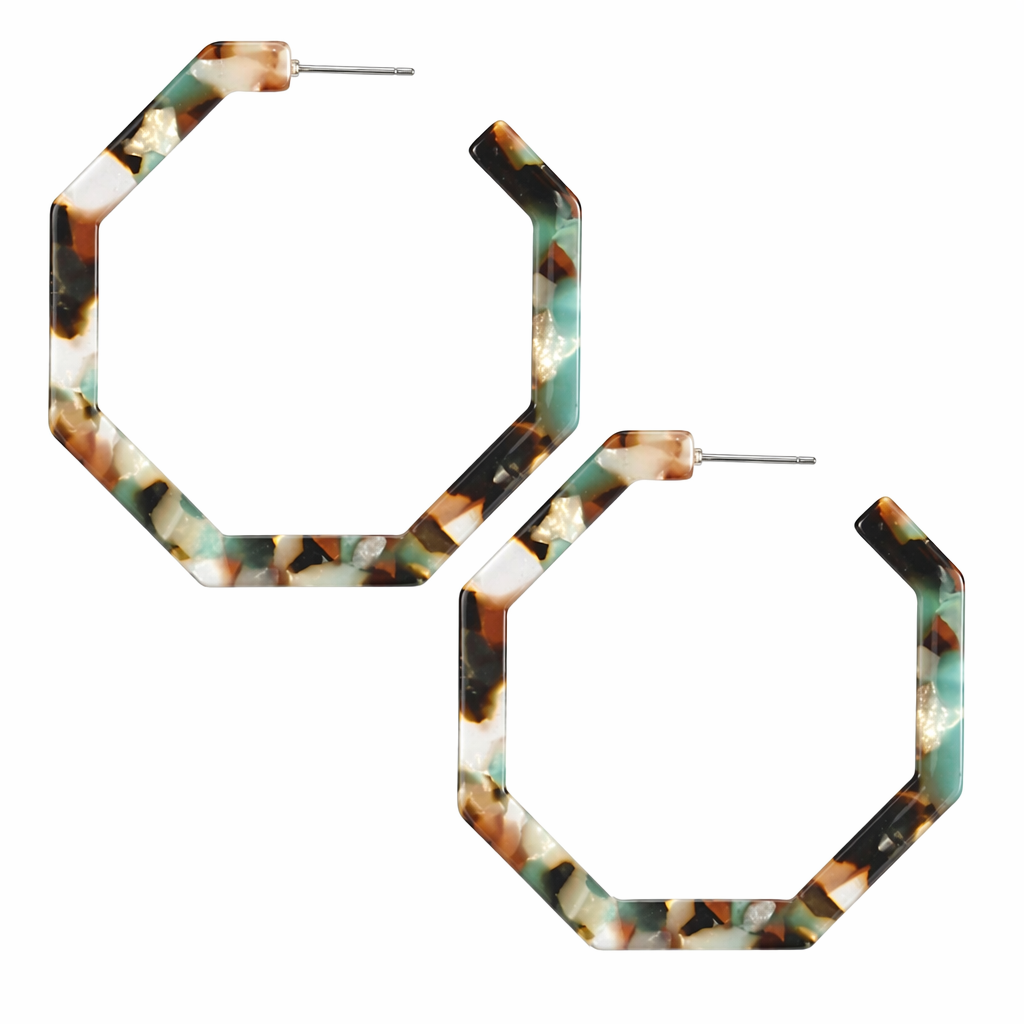 Resin Hoop Earrings with Geometric Design Light Green