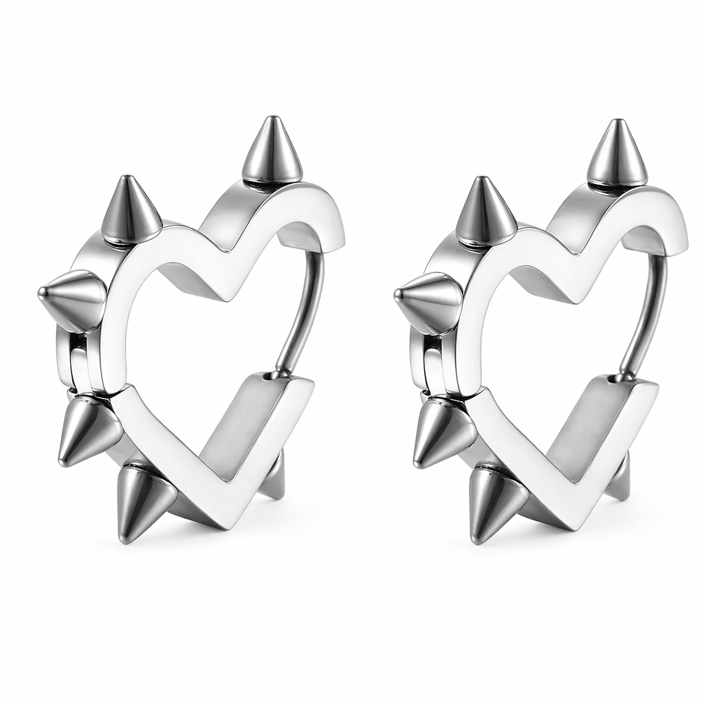 Spike-embellished Heart-Shaped Hoop Earrings A