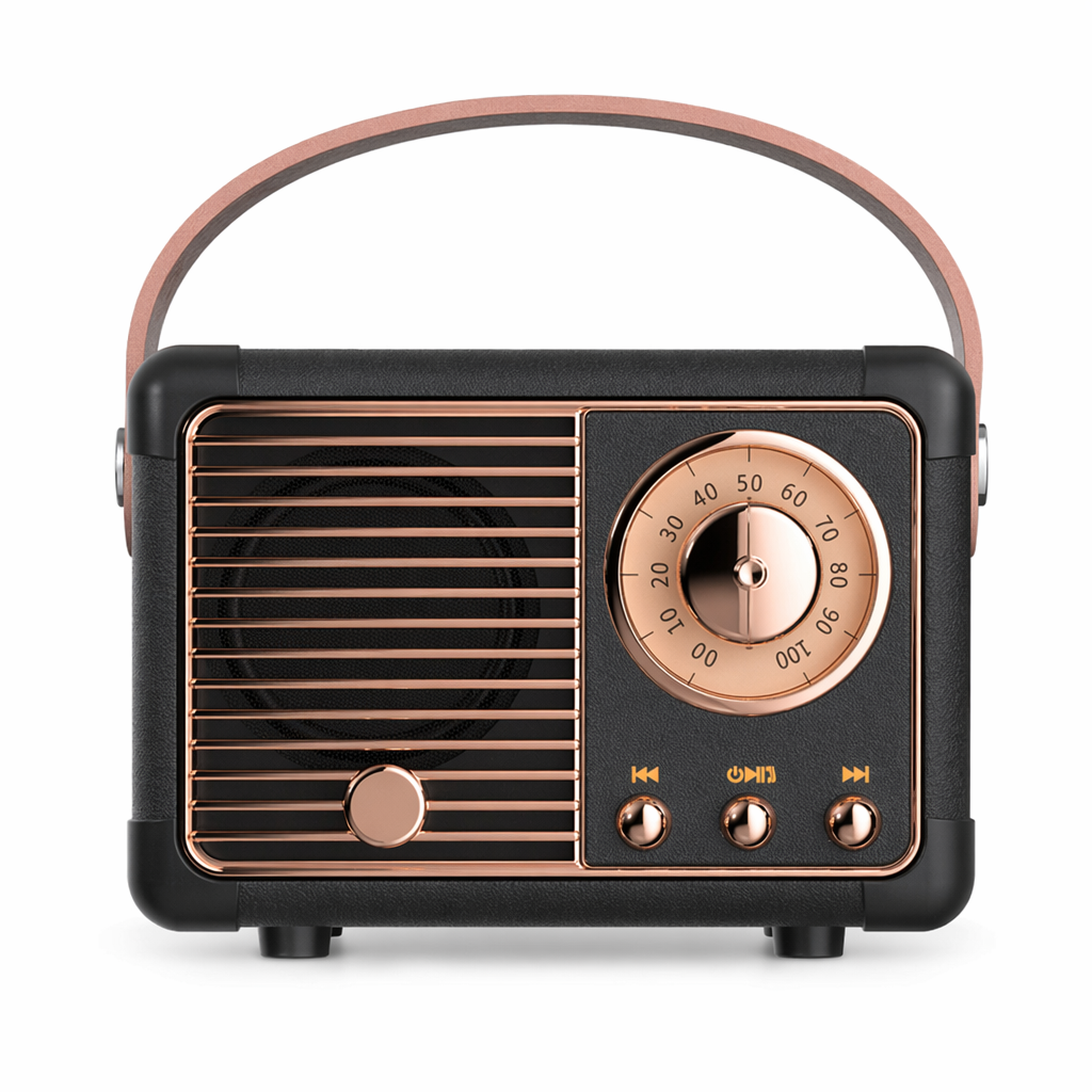 Compact Retro Speakers with Bluetooth and Radio Connectivity Black