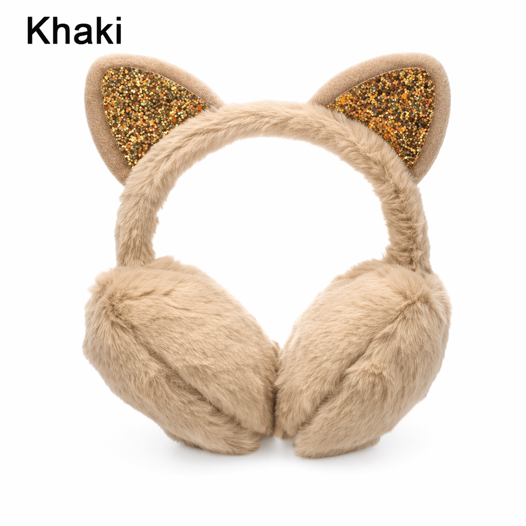Cat-Themed Cozy Winter Earmuffs Khaki