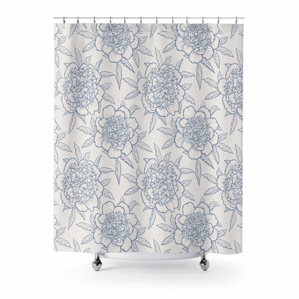 Floral Shower Curtain with Blue Outlines Default