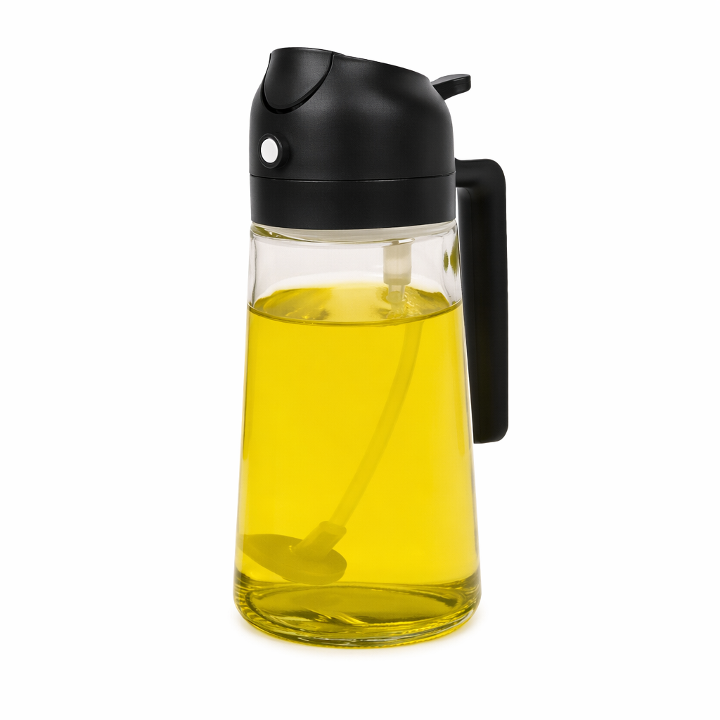 Two-in-One Oil Dispenser: Spray and Pour Functions Combined Black
