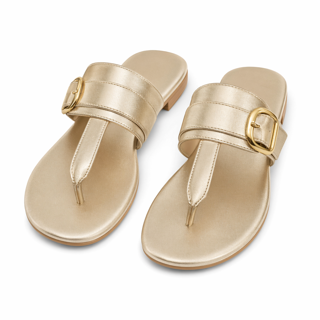 Buckled Women's Flip-Flops Gold