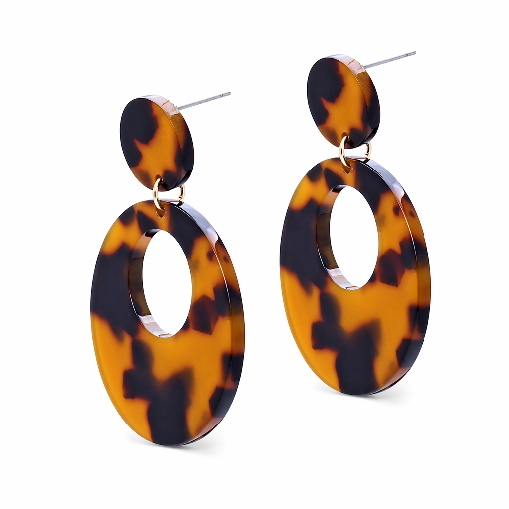 Resin Hoop Earrings with Rounded Design Brown