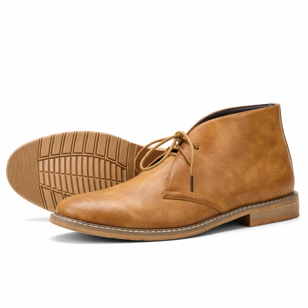 Classic Vegan Leather Ankle Boots for Men Light Brown