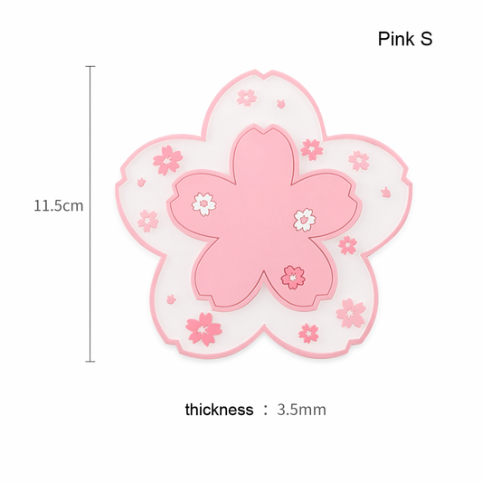 Kawaii Sakura Coffee Coaster - Silicone/Pink/White Pink S