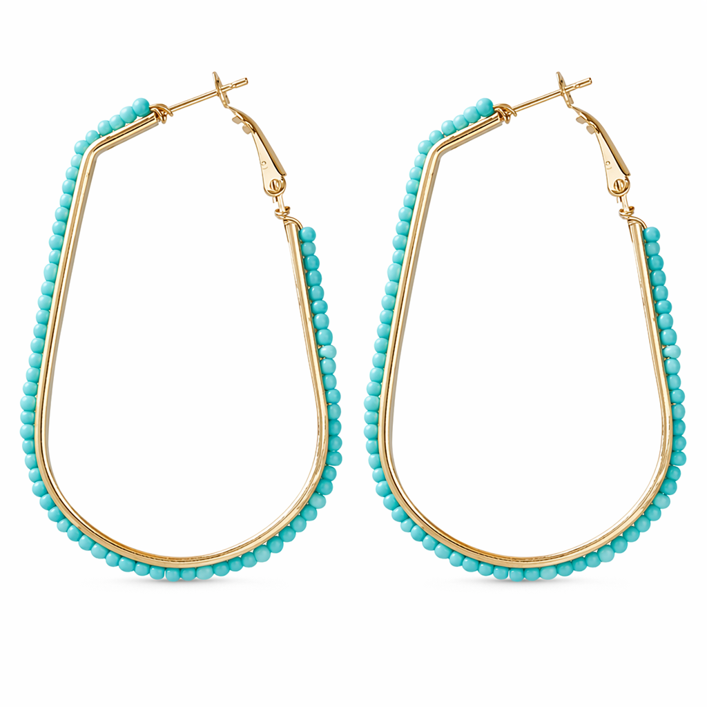 Beaded Elongated Circle Earrings Blue