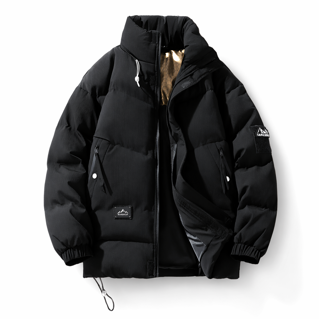 Puffer Jacket for Men with Stand Collar Black