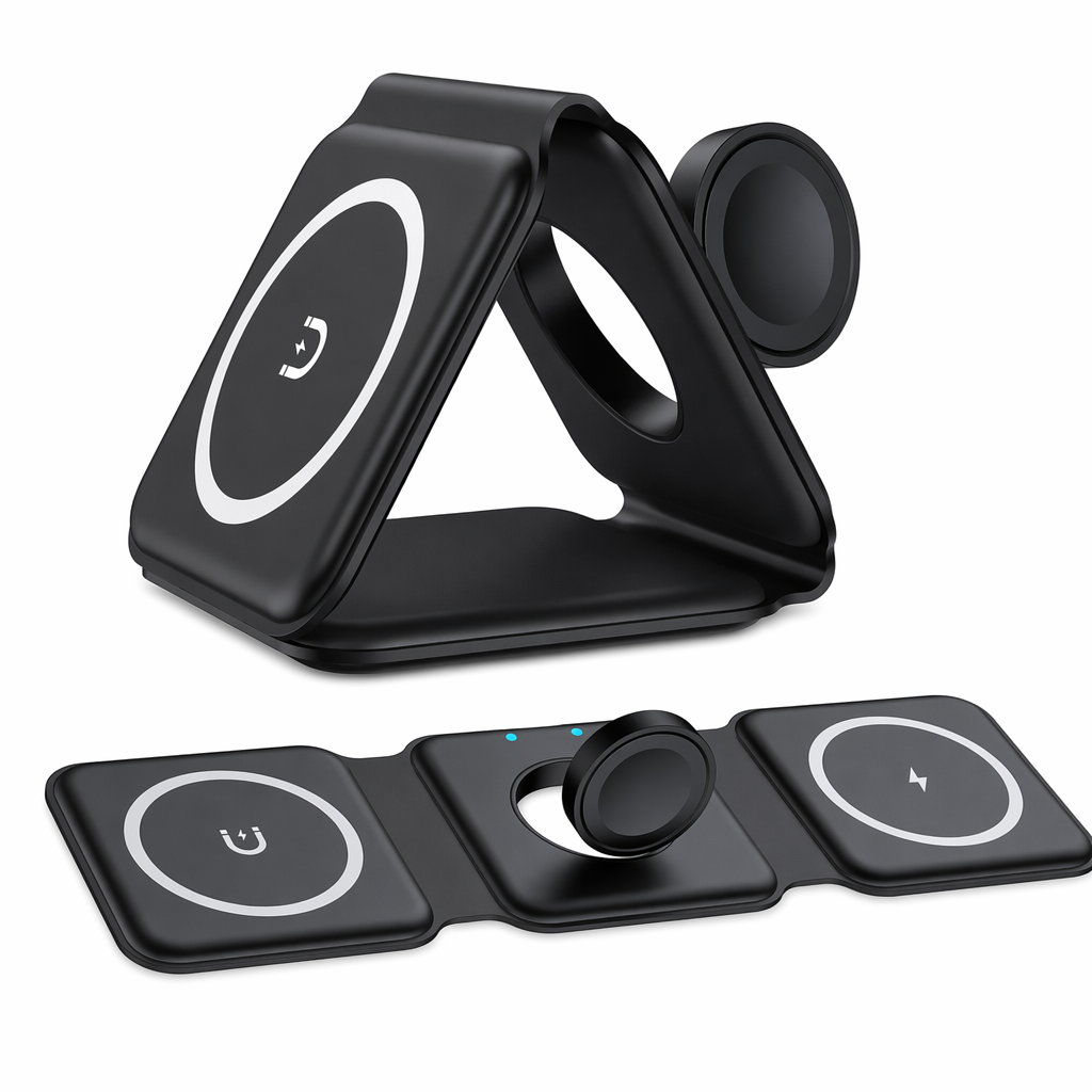 Magnetic Foldable Charger for Multiple Devices Black