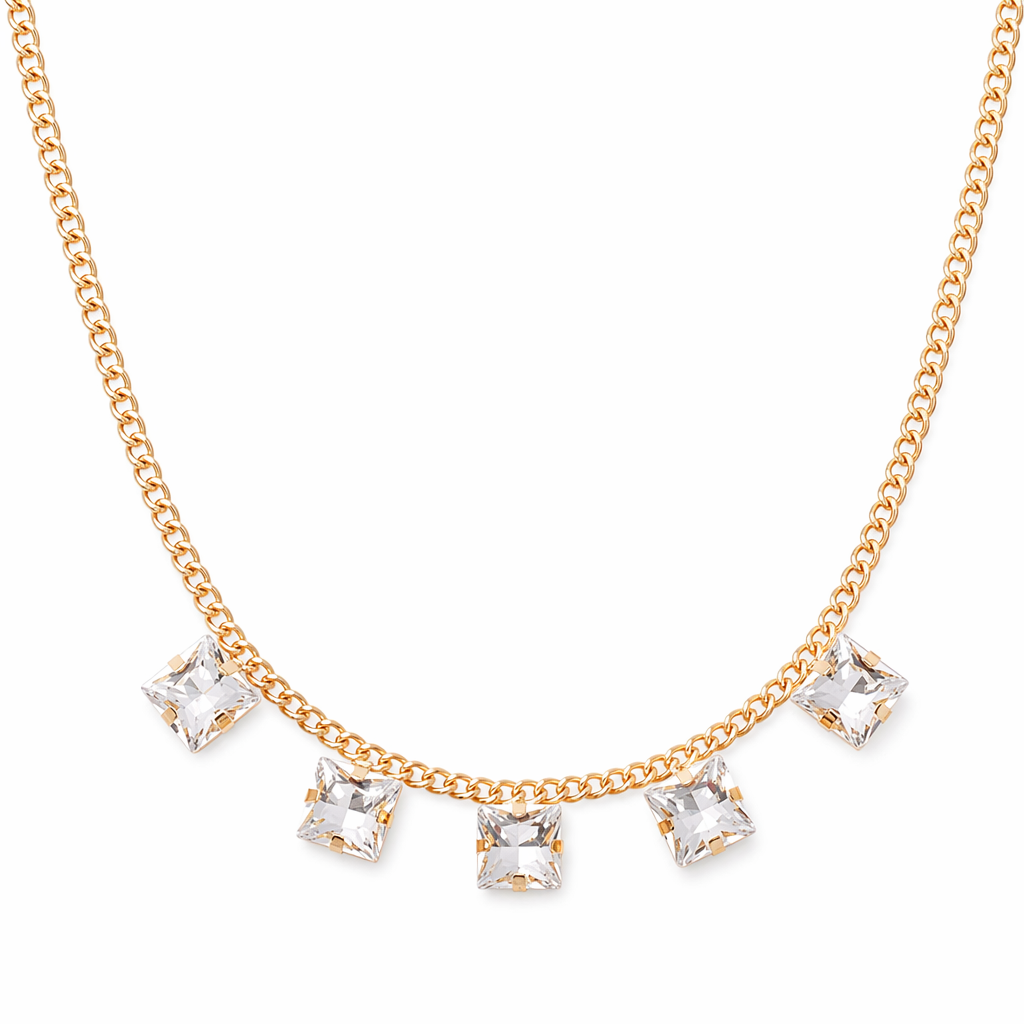 Silver Necklace with Crystal Accents Gold