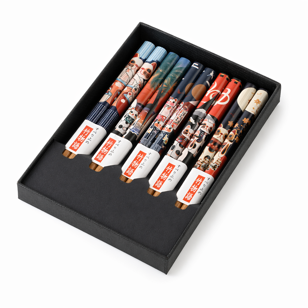 Japanese Wooden Chopsticks Lucky Cat