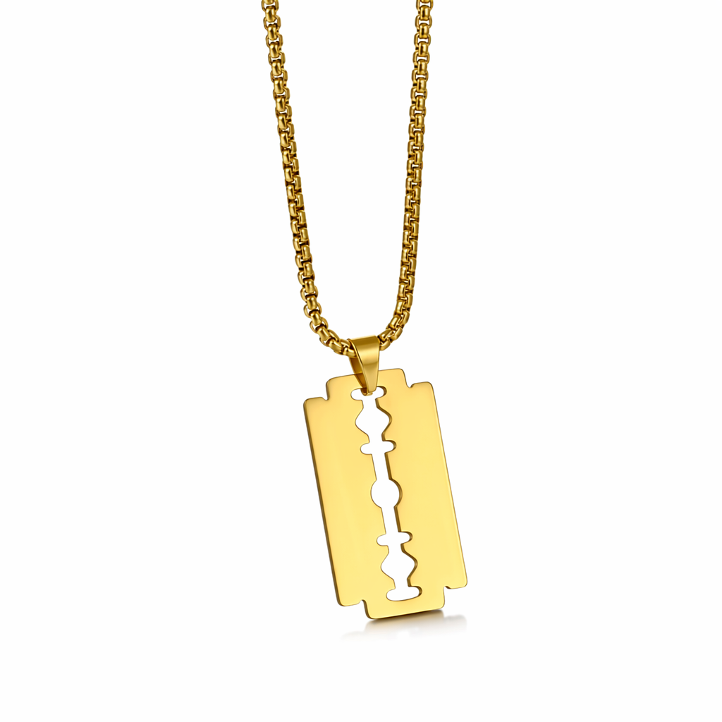 Polished Razor Blade Pendant Necklace Gold